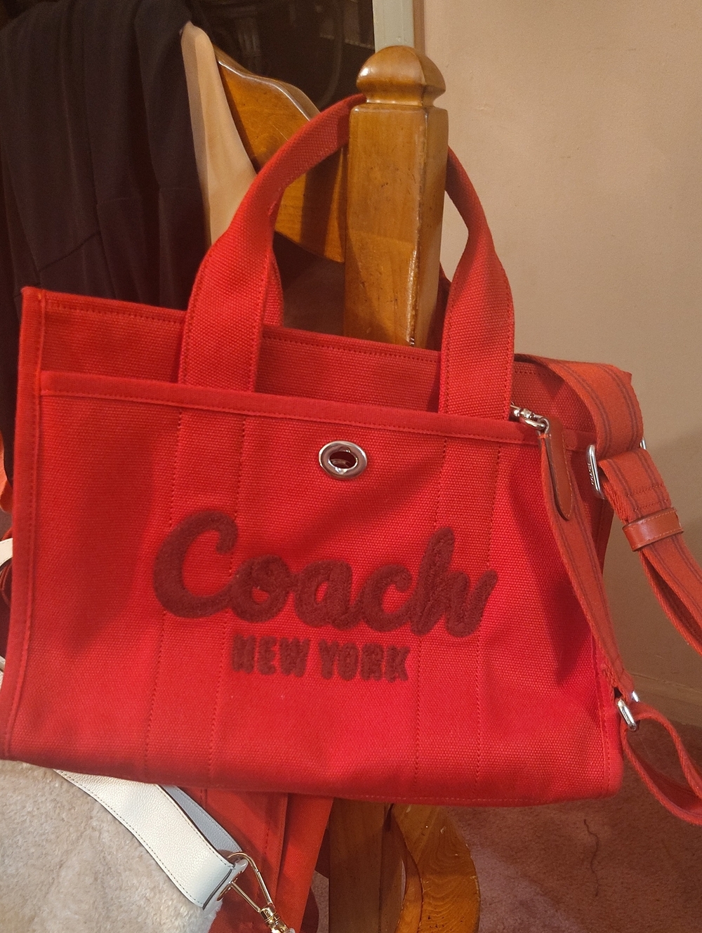 Coach Red Canvas Tote with Embroidered Logo